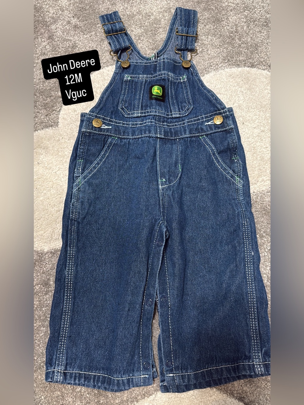 John Deere Blue Denim Toddler Overalls with Green Logo